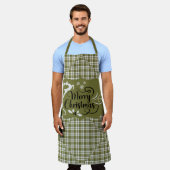 Tablier Green and White Plaid Merry Christmas Reindeer (Porté)