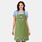 Tablier Green Apron for Women with Daisies (Porté)
