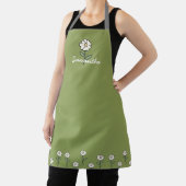 Tablier Green Apron for Women with Daisies (Insitu)