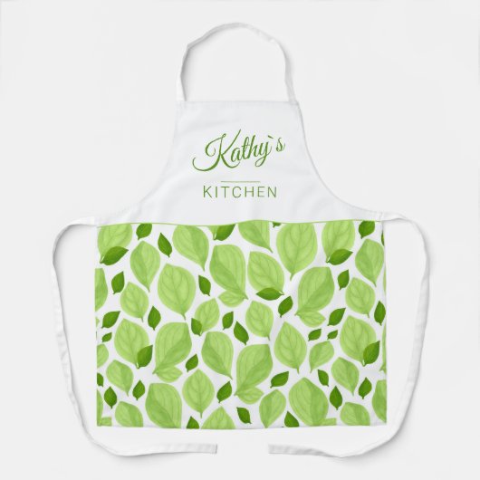 Tablier Green Basil Herb Leaf Motif Nom botanique (Recto)