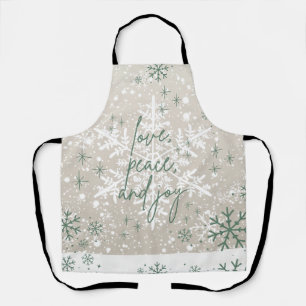 Tablier Green Beige Snowflakes Love Peace Joy Holiday