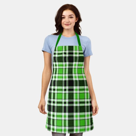 Tablier Green Black White Flannel Tartan Pattern Design (Porté)