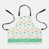 Tablier Green Blue Dinosaur Motif Nom personnalisé (Recto)