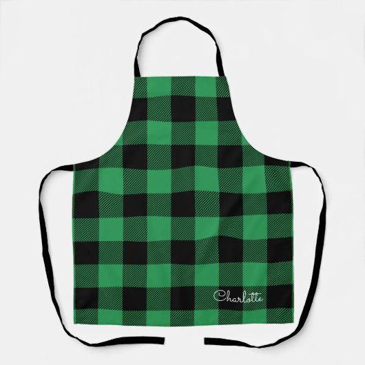 Tablier Green Buffalo Plaid Custom Name Rustique Noël (Recto)