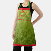 Tablier  Green Faux Brocade Red Trim Holiday Apron (Insitu)