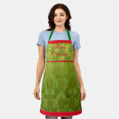 Tablier  Green Faux Brocade Red Trim Holiday Apron (Porté)