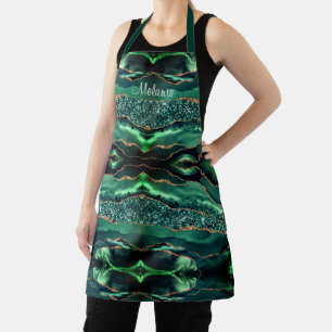 Tablier Green Gold Emerald Nom personnalisé Apron