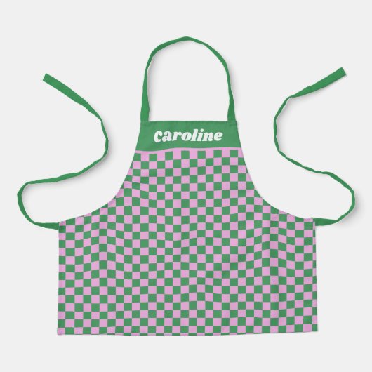 Tablier  Green Pink Checkered Retro Personalized Name (Recto)