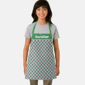 Tablier  Green Pink Checkered Retro Personalized Name (Insitu)