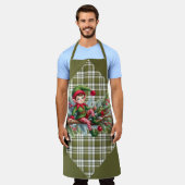 Tablier Green Plaid With a Lazy Elf on A Branch (Porté)