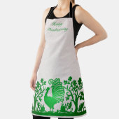 Tablier Green Thanksgiving Turkey Floral Apron (Insitu)