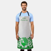 Tablier Green Thanksgiving Turkey Floral Apron (Porté)