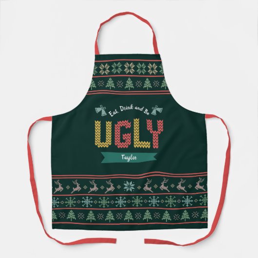 Tablier Green Ugly Christmas Sweater Nordic Knit Ajouter u (Recto)