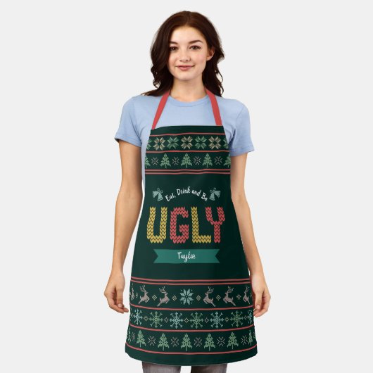 Tablier Green Ugly Christmas Sweater Nordic Knit Ajouter u (Porté)