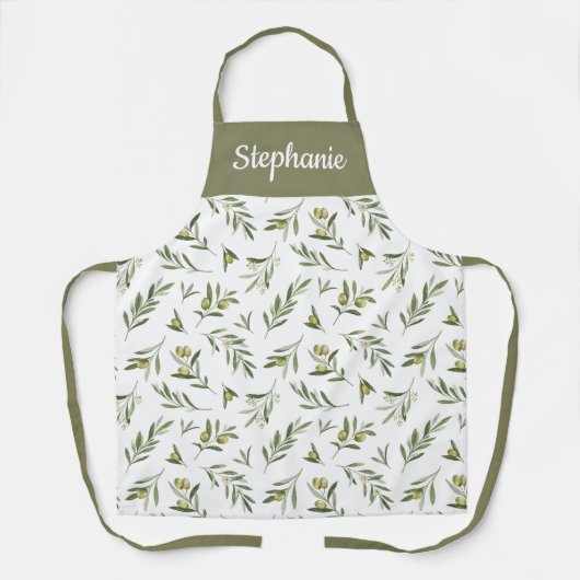 Tablier Green Watercolor French Country Olive Custom Name (Recto)