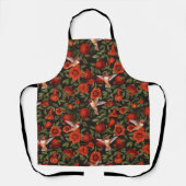 Tablier Grenades et colibris/feuilles verts en noir (Recto)