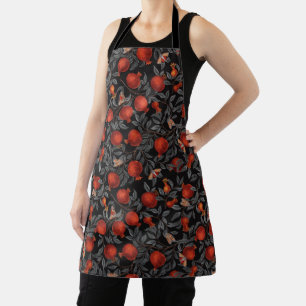 Tablier Grenades et papillons Bella en rouge et gris
