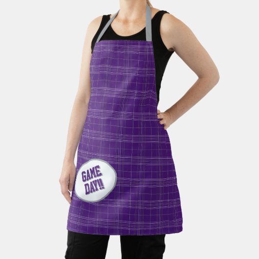 Tablier Grenouille à cornes violet Plaid Motif Jour (Insitu)