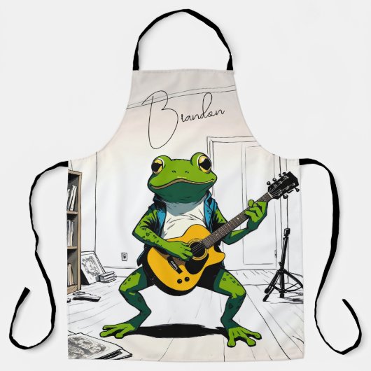 Tablier Grenouille cool jouer de la guitare dans le studio (Recto)