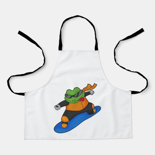 Tablier Grenouille en snowobarder avec snowboard (Recto)