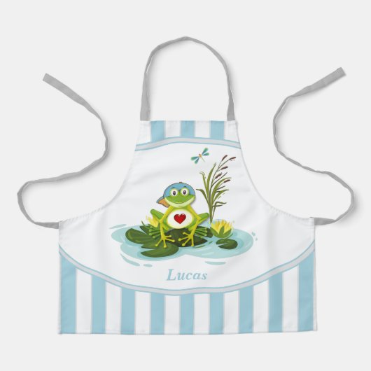 Tablier Grenouille lunaire | Blue Strialized Personnalisé  (Recto)