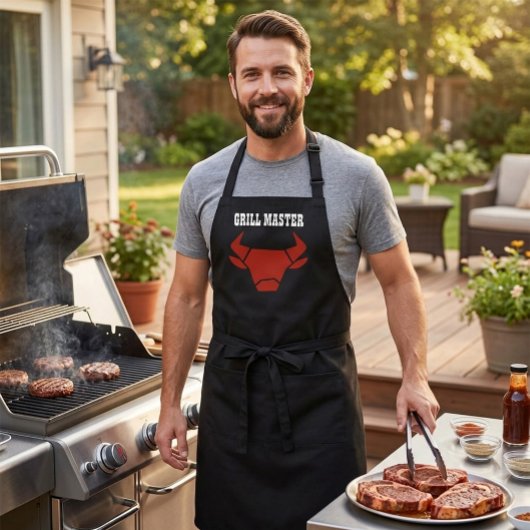 Tablier Grill Master Black Red Bull Head Apron