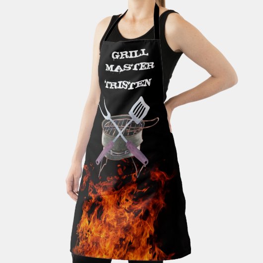 Tablier Grill Master Flamme Nom Monogramme Grill BBQ (Insitu)