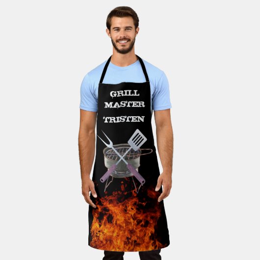 Tablier Grill Master Flamme Nom Monogramme Grill BBQ (Porté)