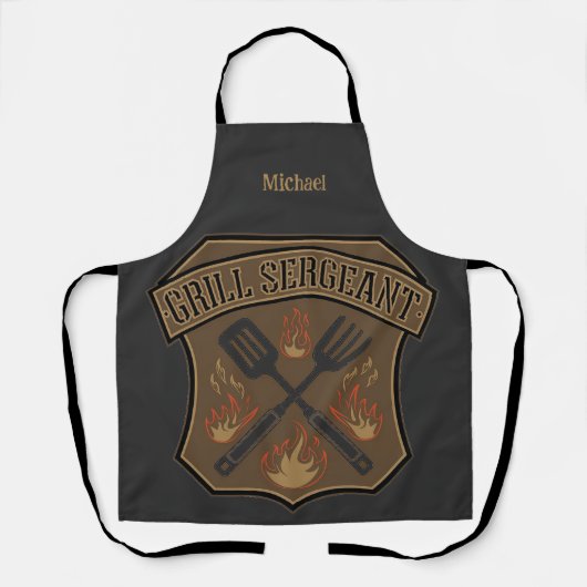 Tablier Grill Sergeant Badge Design avec Spatula et Fourch (Recto)