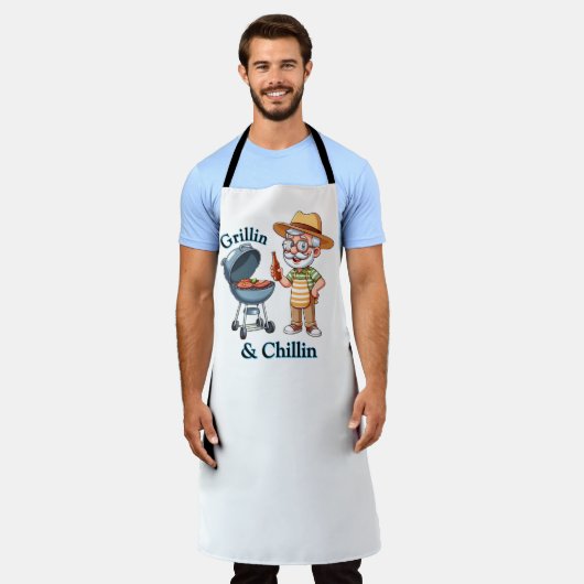Tablier Grillin’ & Chillin’ - Drôle design de barbecue pou (Porté)