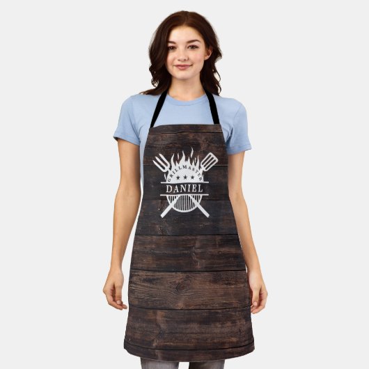 Tablier Grillmaster BBBQ Rustique Bois foncé Impression (Porté)