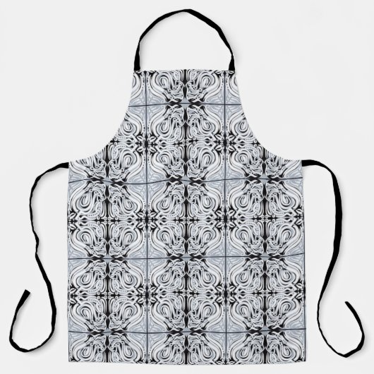 Tablier Gris Noir Blanc Bouclé Abstrait Répéter Motif (Recto)