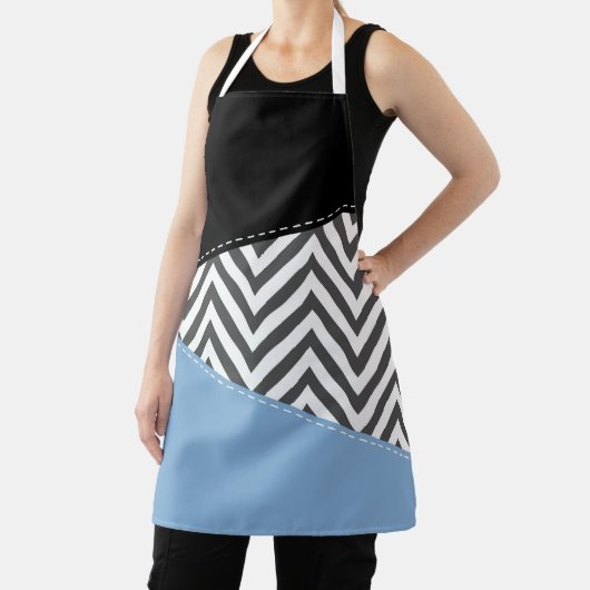 Tablier Gris Zigzag, Gris Chevron, Motif Zigzag, Bleu (Insitu)