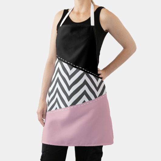 Tablier Gris Zigzag, Gris Chevron, Motif Zigzag, Rose (Insitu)