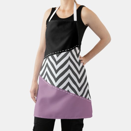 Tablier Gris Zigzag, Gris Chevron, Motif Zigzag, Violet (Insitu)