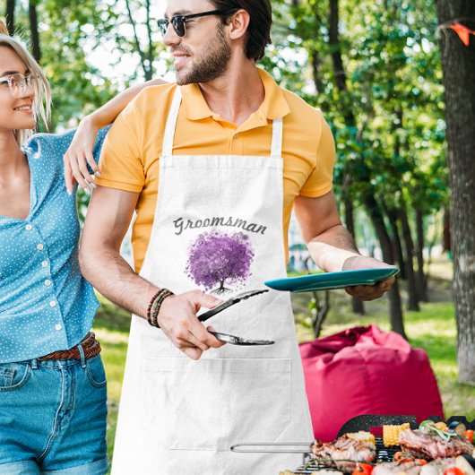Tablier Groomsman Purple Heart Leaf Mariage Arbre