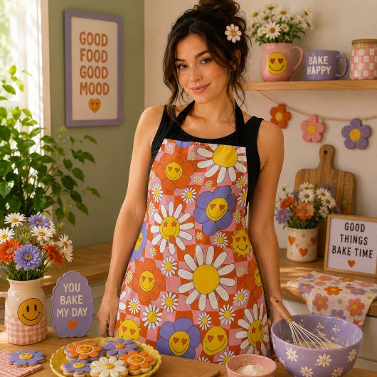 Tablier Groovy Daisy Floral Damier, Y2K 90s 