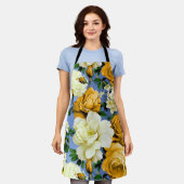 Tablier Grosse Fleur de rose jaune rétro (Porté)