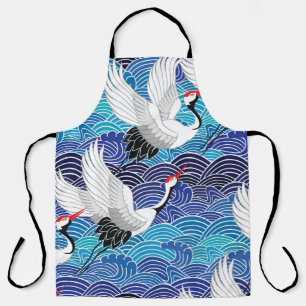 Tablier Grue japonaise : Motif orné d'oiseaux.