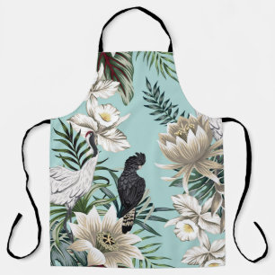 Tablier Grue vintage tropicale, perroquet, lotus flowe