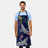 Tablier Grues brodées et fleurs, vintage transparent p (Porté)