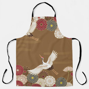 Tablier Grues et chrysanthèmes japonais traditionnel pat