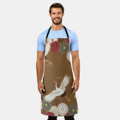 Tablier Grues et chrysanthèmes japonais traditionnel pat (Porté)