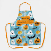 Tablier Halloween bleu clair avec Fantômes, Citrouilles, c (Recto)