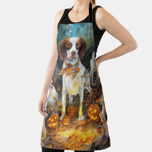 Tablier Halloween Brittany Spaniel avec citrouilles effray