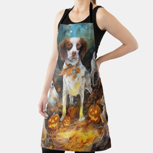 Tablier Halloween Brittany Spaniel avec citrouilles effray (Insitu)