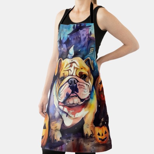 Tablier Halloween Bulldog avec la peur Citrouille (Insitu)
