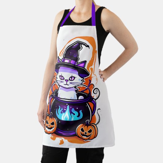Tablier Halloween Cat Apron - Witch Cauldron Design (Insitu)