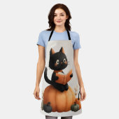 Tablier Halloween Chat noir Citrouille conception (Porté)