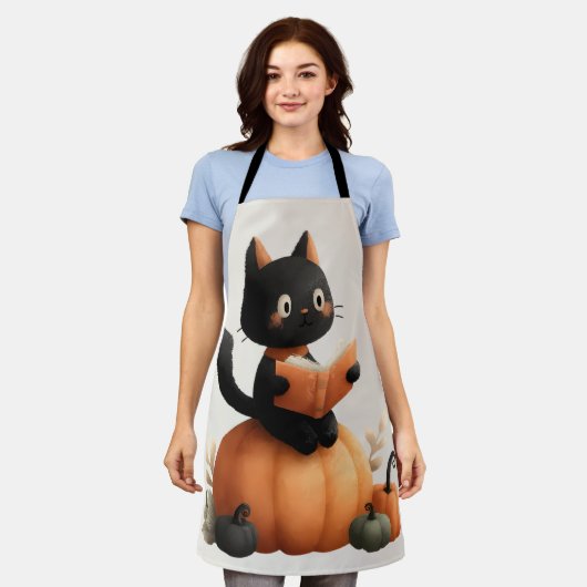 Tablier Halloween Chat noir Citrouille conception (Porté)
